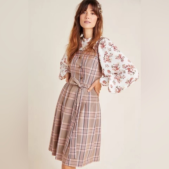 Gal Meets Glam Dresses & Skirts - Gal Meets Glam Pink and Brown Plaid Madison Tie-Front Mini Dress Size 12
